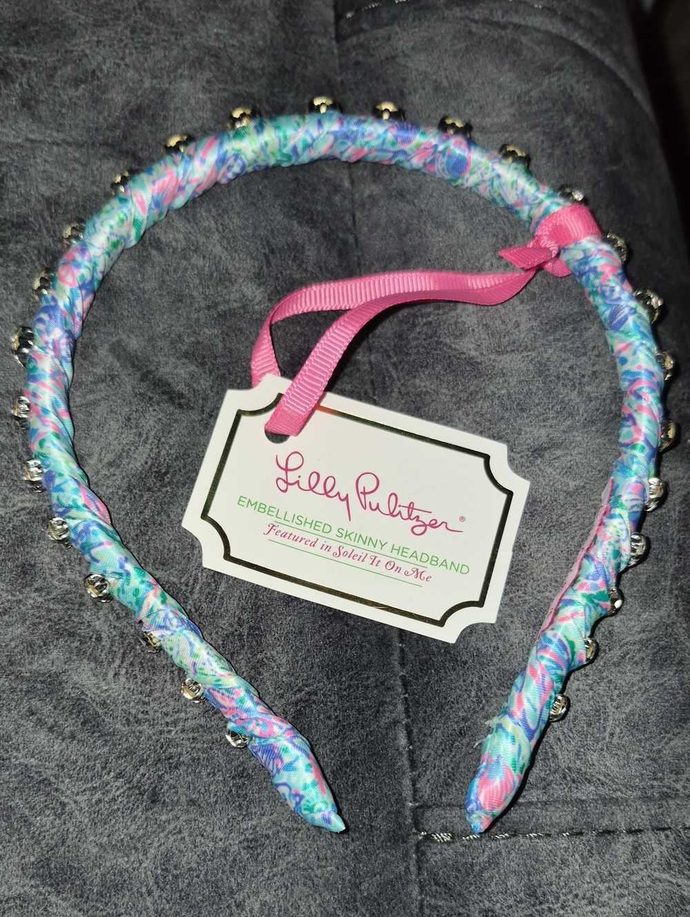 Lilly Pulitzer Pink & Aqua Floral Embellished Skinny Headband